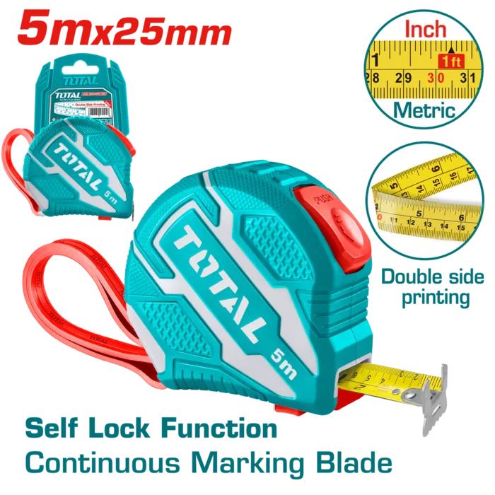 סרט מדידה 5 מטר רוחב 19מ"מ קשיח ציפוי גומי לתפיסה נוחה