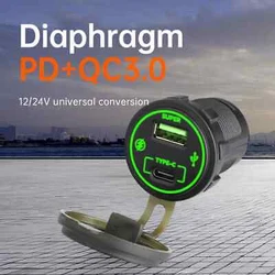 שקע טעינה סופר מהיר עגול קבוע לרכב 12-24V 3A USB + TYPE C