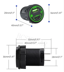 שקע טעינה סופר מהיר עגול קבוע לרכב 12-24V 3A USB + TYPE C