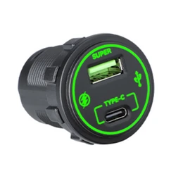 שקע טעינה סופר מהיר עגול קבוע לרכב 12-24V 3A USB + TYPE C
