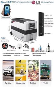 מקרר\מקפיא איכותי לרכב 50 ליטר שני תאים TWIN COOLING INVERTER ‏מדחס LG