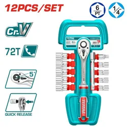 סט בוקסות מקצועי 12 חלקים מקצועי D1/4 עם ידית ראצ'ט TOTAL