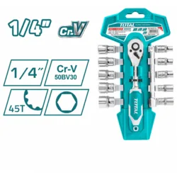 סט בוקסות מקצועי 12 חלקים מקצועי D1/4 עם ידית ראצ'ט TOTAL