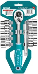 סט בוקסות מקצועי "1/2 מילימטרי 12 חלקים עם ידית ראציט TOTAL