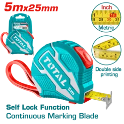 סרט מדידה 5 מטר רוחב 19מ"מ קשיח ציפוי גומי לתפיסה נוחה