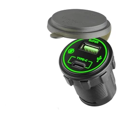 שקע טעינה סופר מהיר עגול קבוע לרכב 12-24V 3A USB + TYPE C