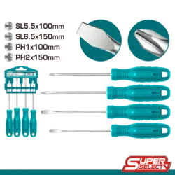 סט 4 מברגים TOTAL חומר פלדת כרום-ונדיום (Cr-V)